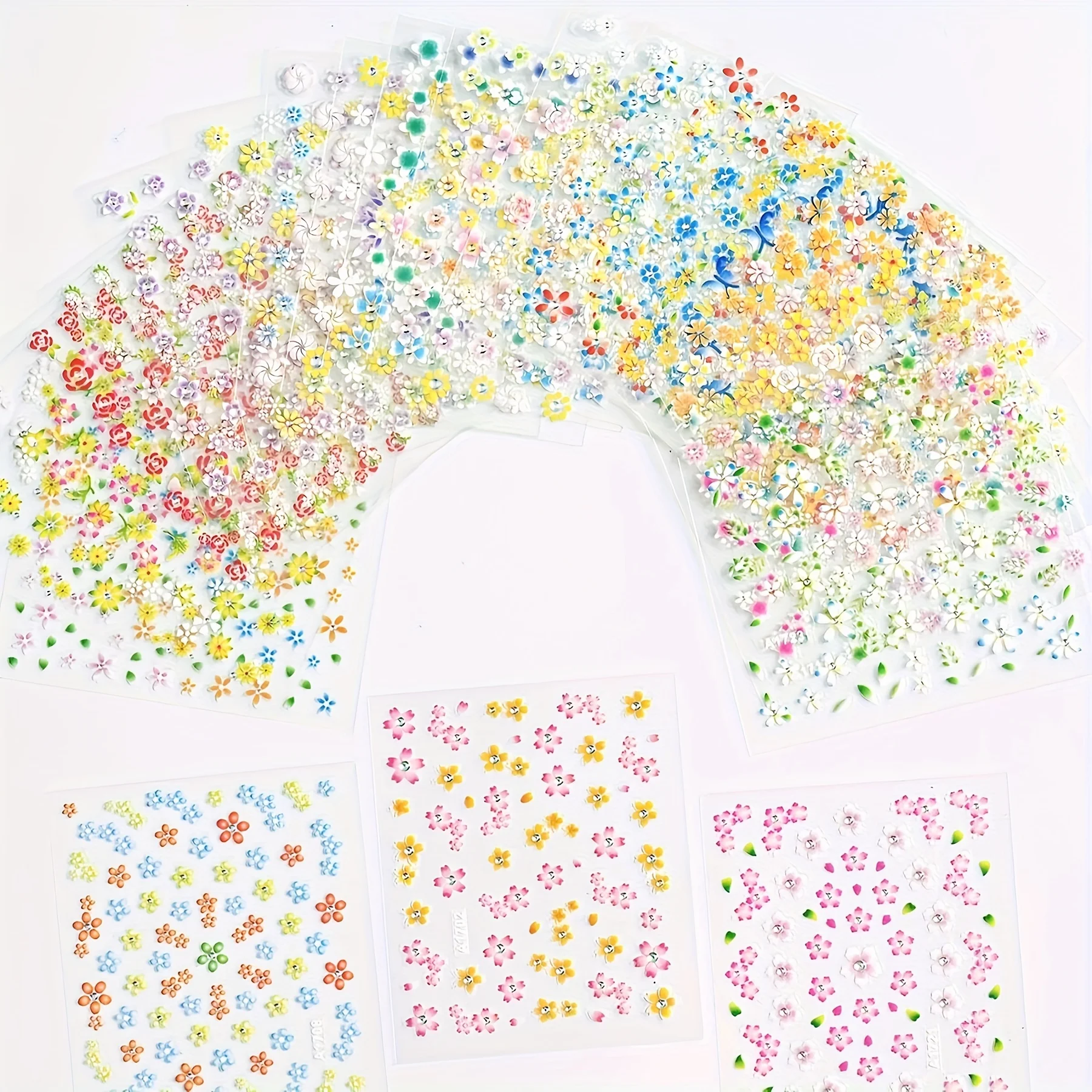 30 ملصقًا للأظافر بتصميم زهور عشوائيًا، ملصقات أظافر زهرية ثلاثية الأبعاد - سطح أملس، مناسبة لتزيين الأظافر بنفسك #3