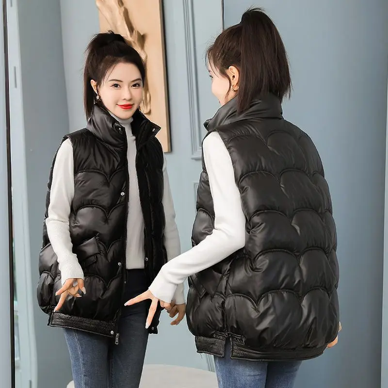 

2025 Trendy Glossy Short Down Cotton Cape Coat for Women Lightweight Winter Outerwear Vest with Stylish Design​