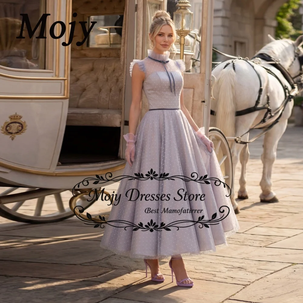 Vestido de fiesta Mojy Princess Polka, vestido de tul con corte en A, vestidos formales para mujer, vestidos de noche con cuello alto, vestido de baile hecho a medida