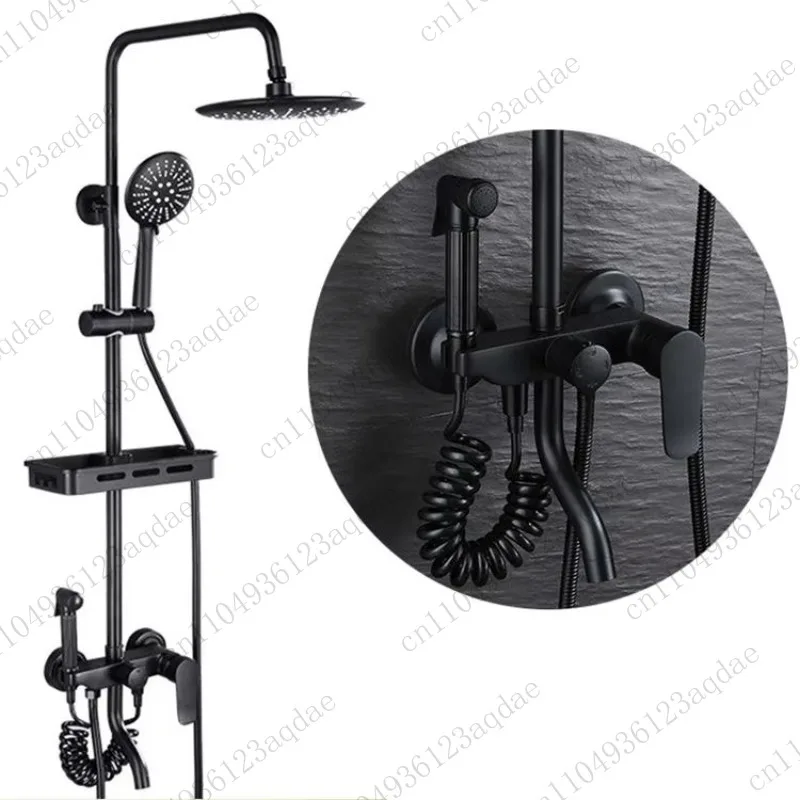 

Black Shower Faucet Hotel Bathroom Wall-Mounted Brass Bathroom Multifunctional Shower Set