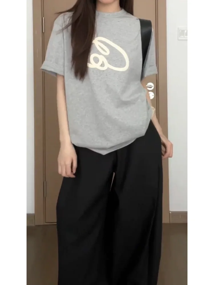 American Retro Oversize ort Sve Women's T-irt Loose Pure Cotton f Sve Summer 2024 New Sle Top