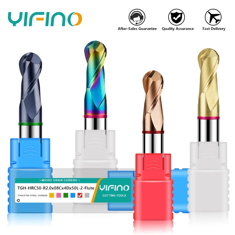 YIFINO-Fresa de extremo de bola de carburo de tungsteno de acero, herramientas de molino de extremo de mecanizado mecánico CNC,