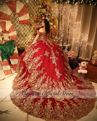 Mexico Red Off The Shoulder Quinceanera Dress 2024 Sparkly Sequined Corset Prom Dress Tiered Ball Gown Sweet 16 15 Customized