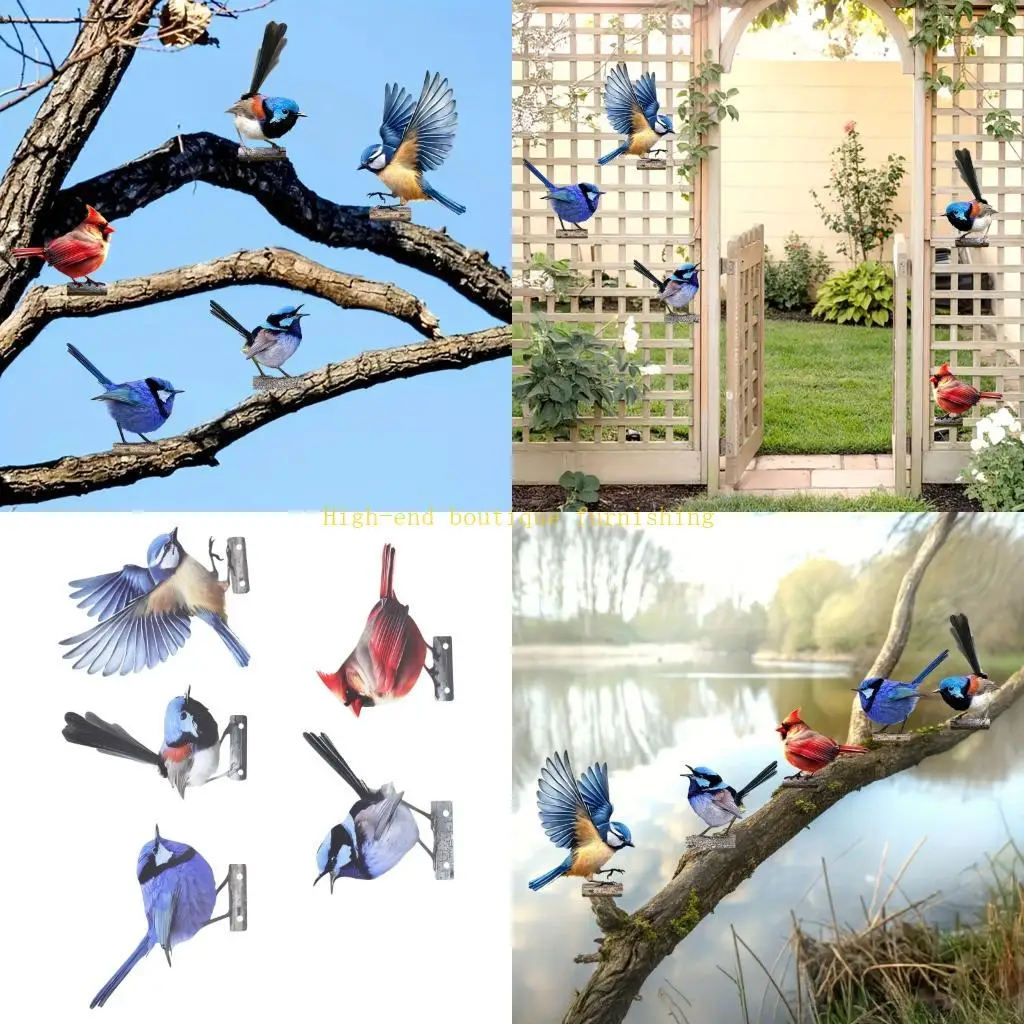 L9NB Set of 5 Weather Resistant Metal Bird designs for Striking Garden Show