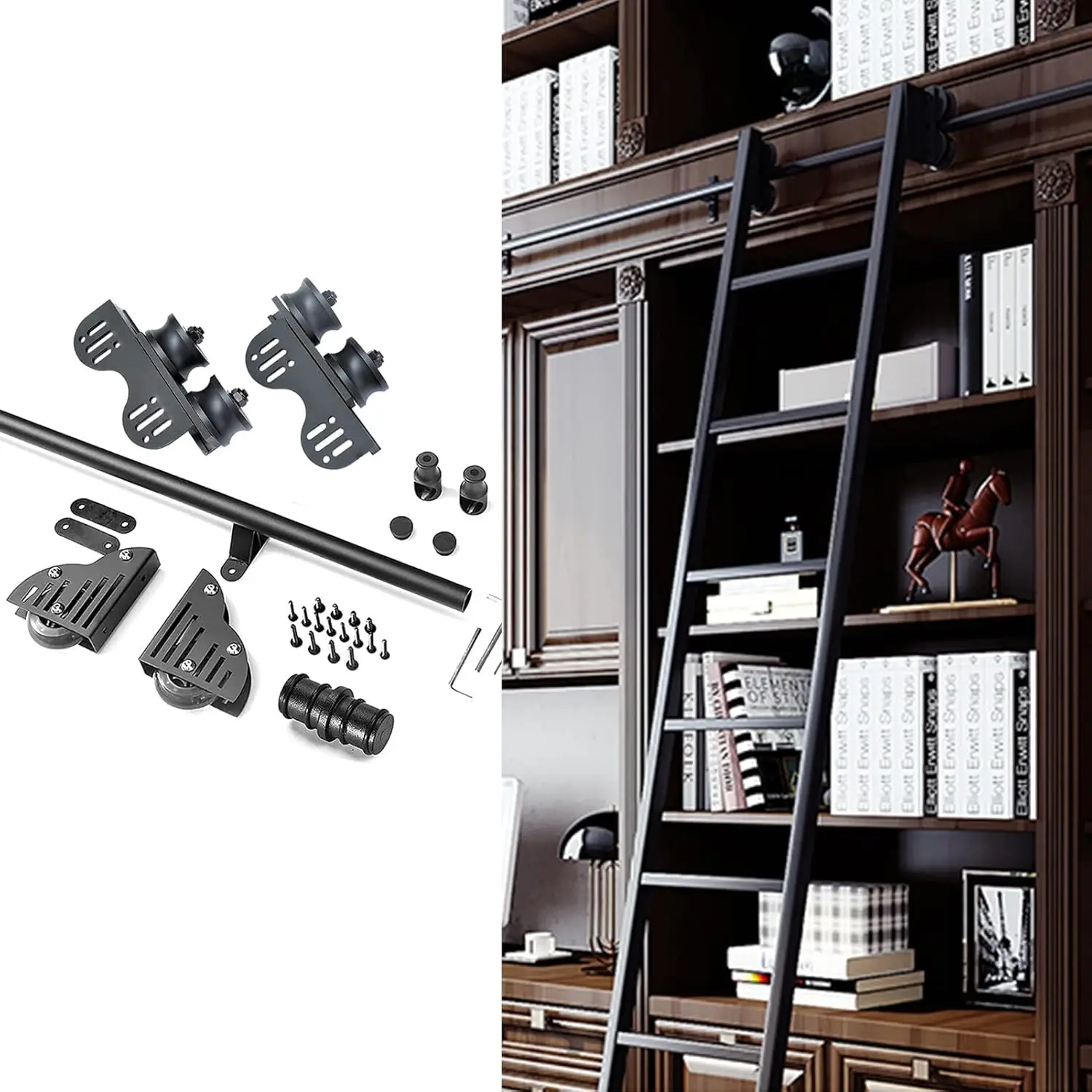 Sliding Barn Door Hardware Kit 3.3Ft-20Ft, Rolling Ladder Hardware Library Sliding Ladder Full Set Hardware Kit, With Floor