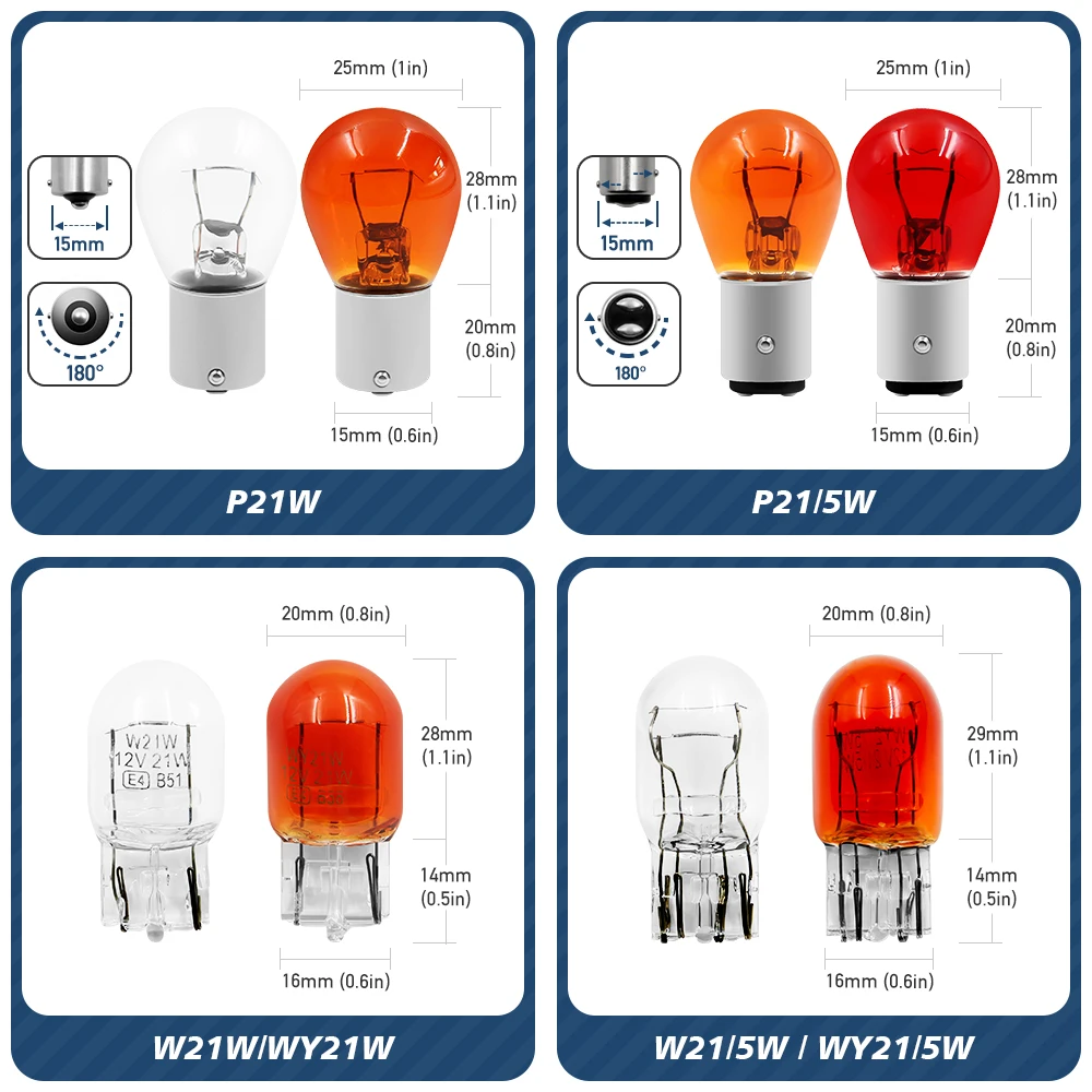 10x12V bombillas T10 W5W P21W 1156 PY21W 1157 T15 W16W T20 W21W 7440 7443 T25 3157 BAX9S BAY9S señal lámparas de luz de marcha atrás de freno rojo