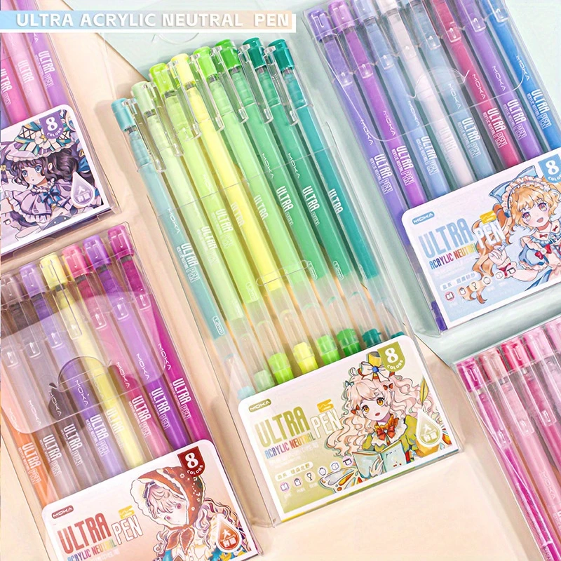 8pcs Multicolor Gel Ink Pen Set, Medium Nib, Visible Ink Level, Plastic, New Color Palette, Perfect for Drawing and Journaling
