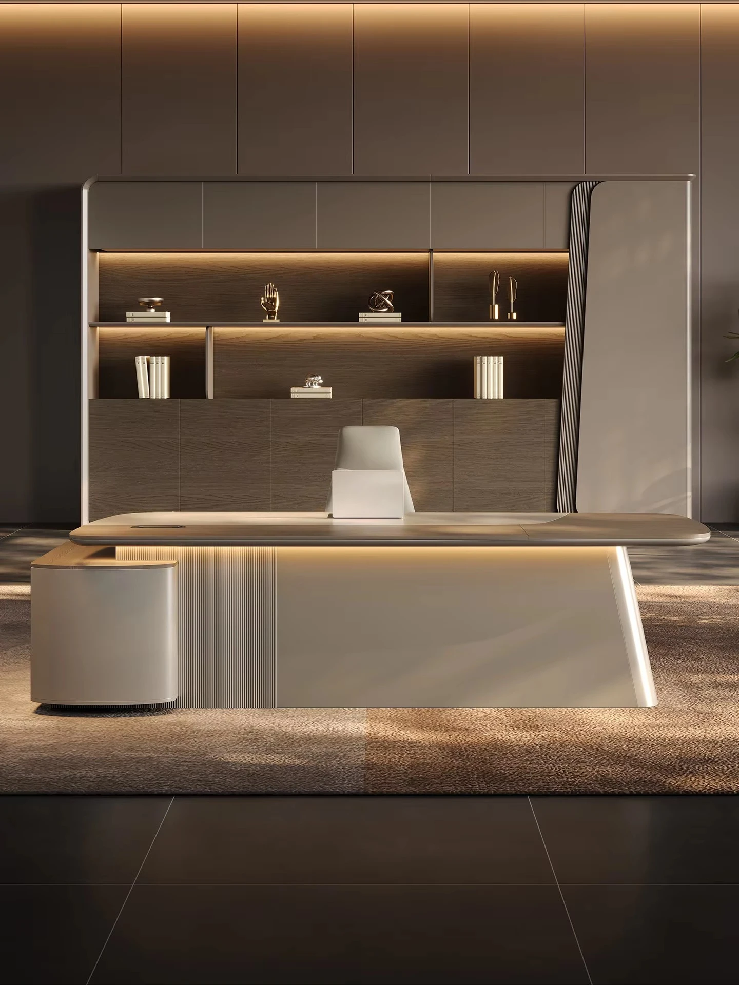 High-end Commercial Modern L-Shape Office Desk Sideboard Modular Design Healthy Office Furniture Customizable Color Wood