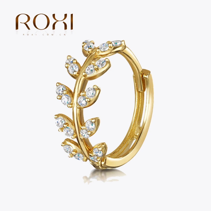 

ROXI Leaf Matching Hoop Earring 925 Sterling Silver Piercing Inlaid Small Zircon Jewelry Neutral All-match Trend Earring 1 Piece