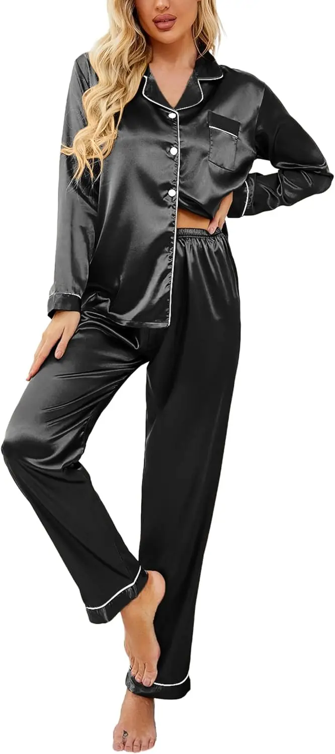 Elegant Long Silk Satin Pajama Set for Women