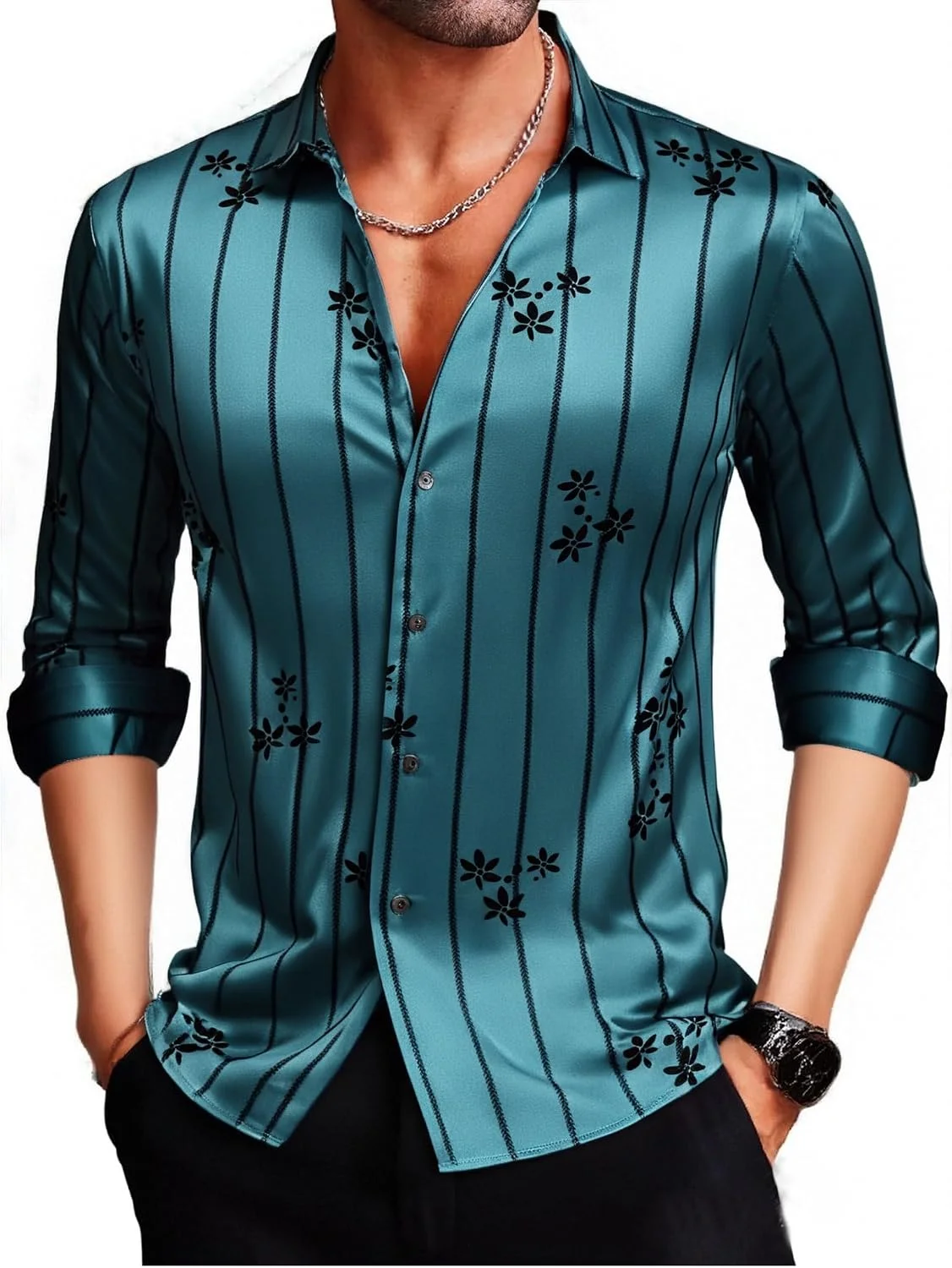 2026 Tasteful Men's High-end Satin Textured Polyester Fiber Shirt Soft Smooth Solid Color Shirt Holiday Party Casual Shirt Men