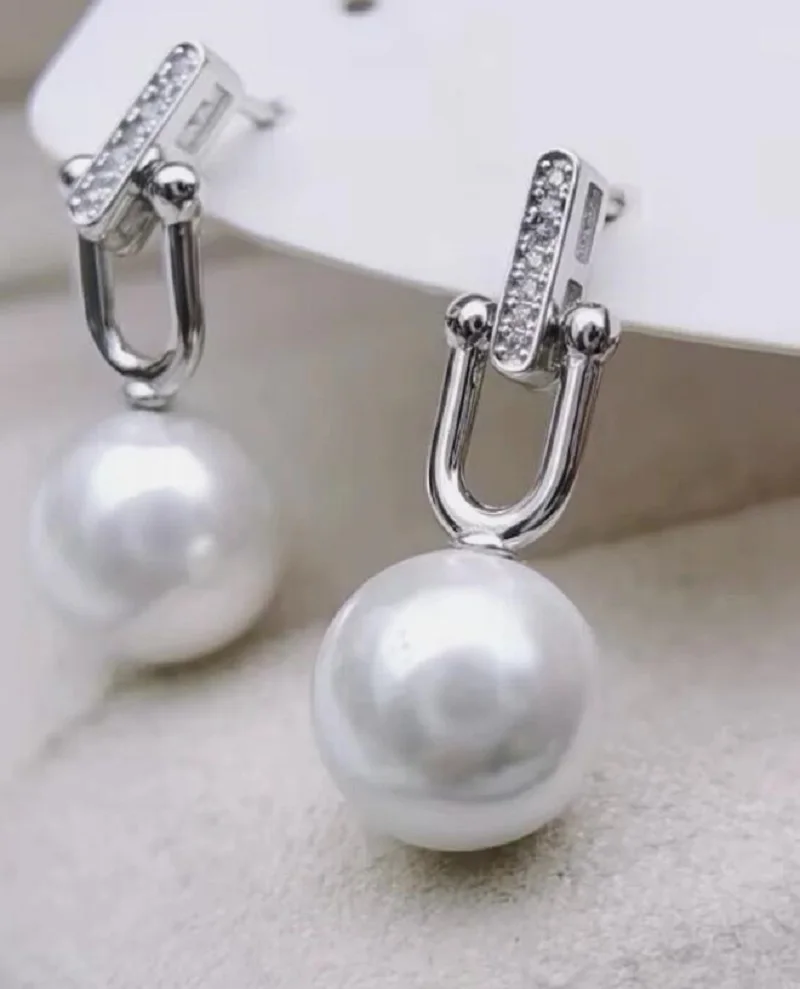 classic pair of 10-11mm 9-10mm south sea white pealr dangle earring 925s
