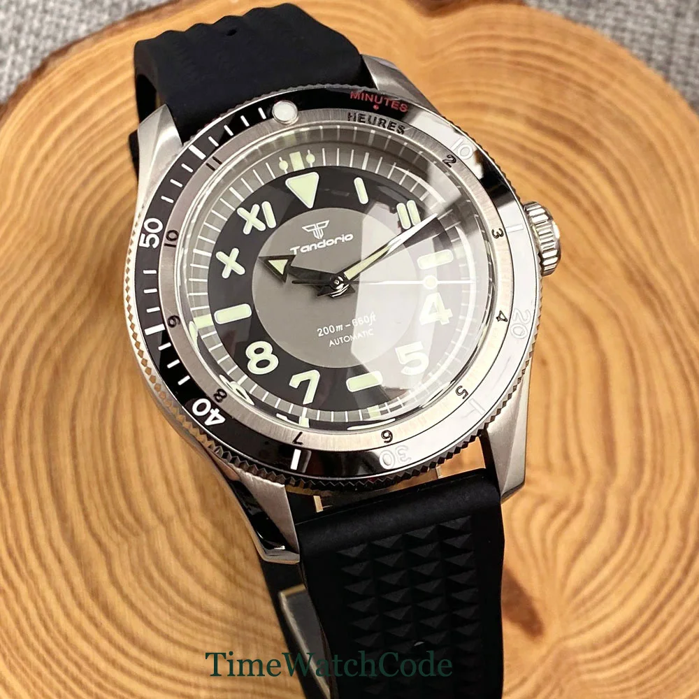 Tandorio Tauchen Automatik uhr für Männer nh35 pt5000 Uhrwerk 20bar wasserdicht schwarz grau Doppel bogen gewölbte Saphirglas 40mm