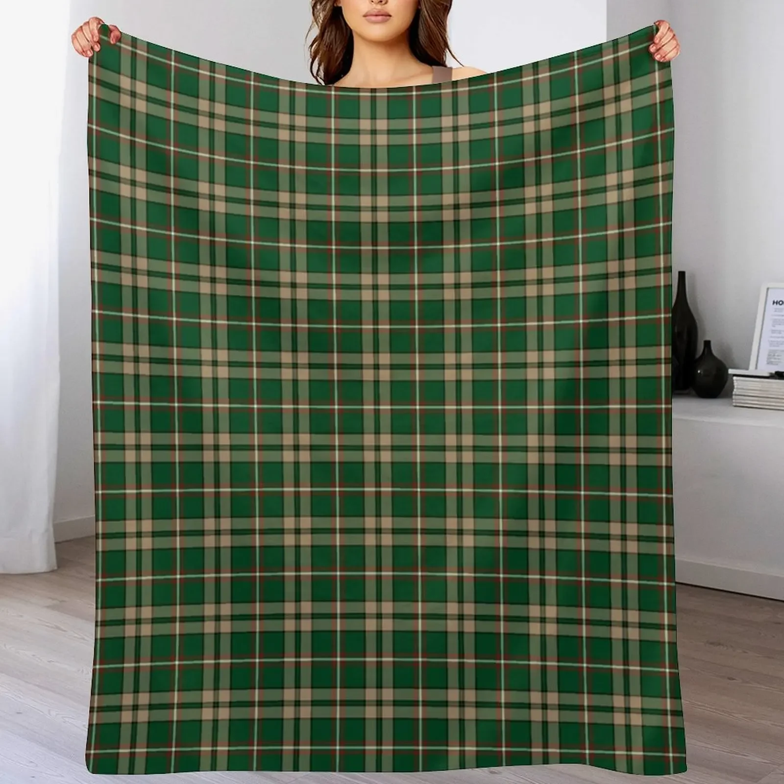 

O'Neill Tartan Tan and Green Irish Plaid Throw Blanket Blankets For Baby Moving Blankets