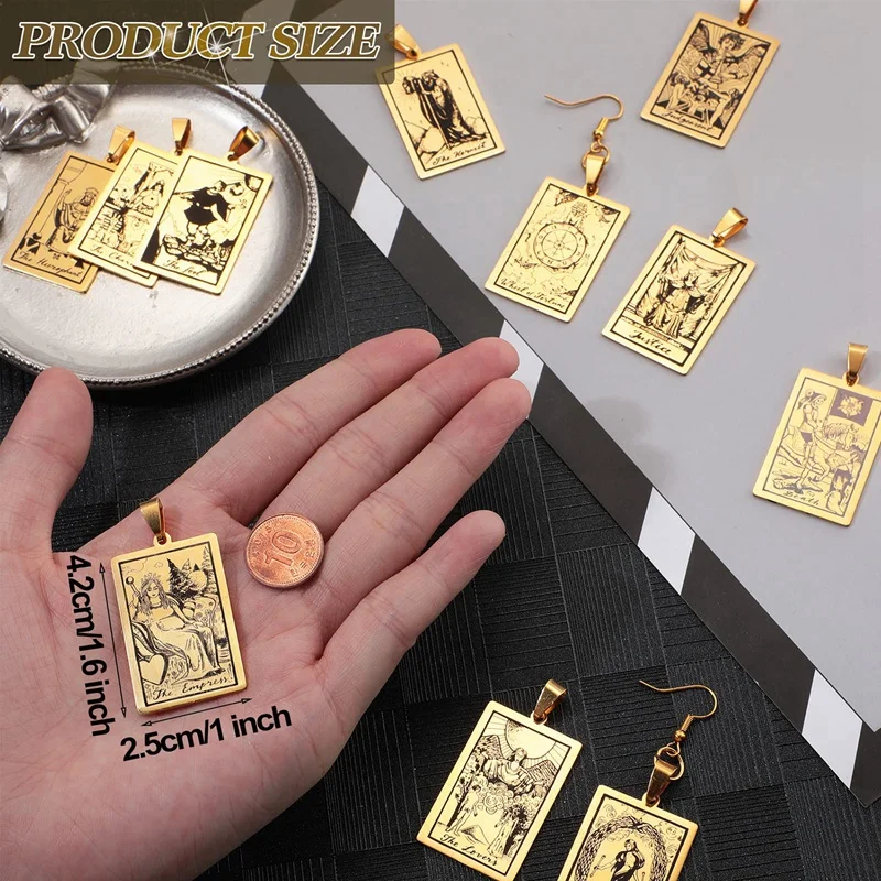 

44 PCS Stainless Steel Tarot Card Necklace Pendant Tarot Jewelry Charms Dainty Sun And Moon Charm