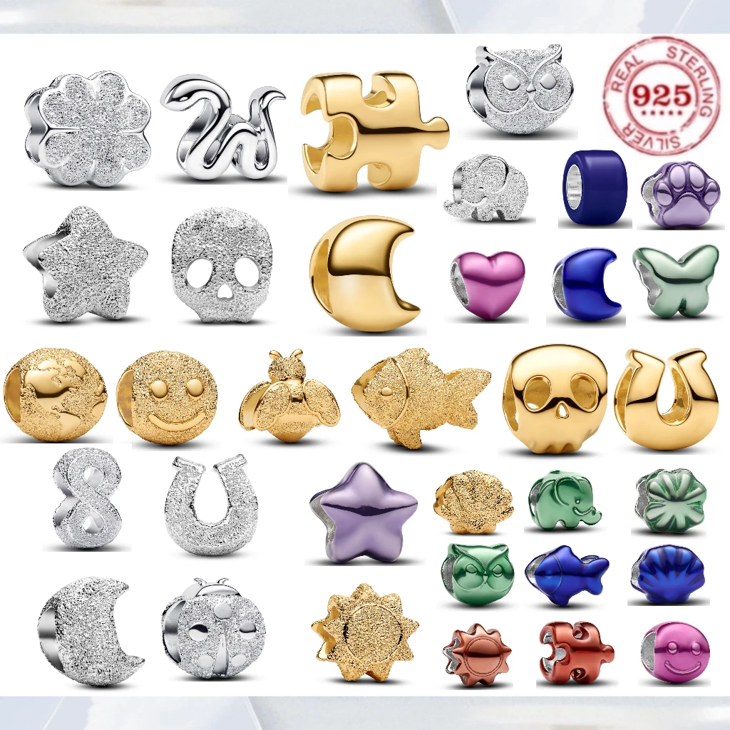 New 925pure silver pink blue green multi style pendant fish shaped elephant star moon sun bead bracelet DIY women's jewelry gift