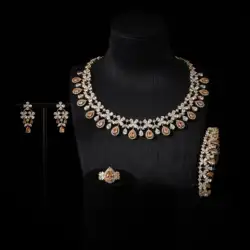 IN JEWELIFE Women's Color Cubic Zirconia Jewelry Sets for Bridal Wedding Accessories Luxury Necklace Eaarring Bracelet Ring Set
