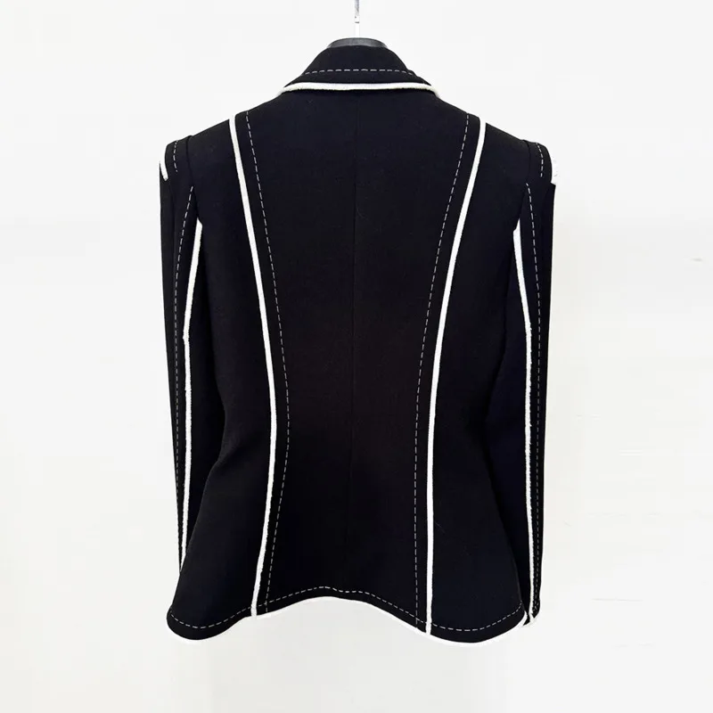 HKSH Women Blazer Color Block Notched Collar Single Button Slim Fit Elegant High-end Luxury Jacket Ins New Spring Autumn HK21183