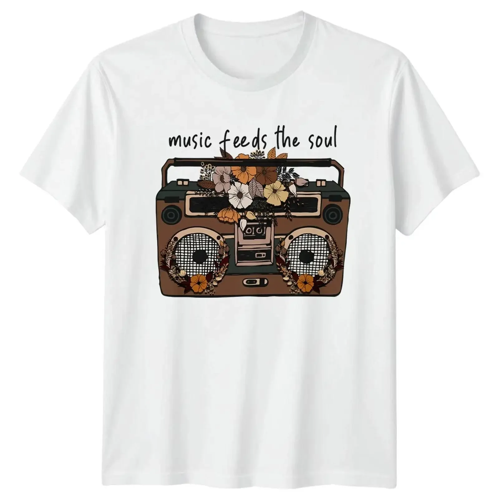 Camiseta Music Feeds The Soul Damen, camiseta Retro Ghettoblaster Musikliebhaber vintage, ropa de diseñador lavada para hombre