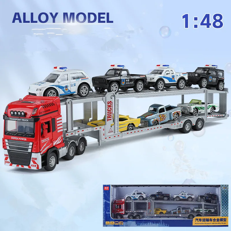 

1: 48 alloy double-layer transport engineering vehicle model,flat trailer toy,simulated sound and light,wholesale
