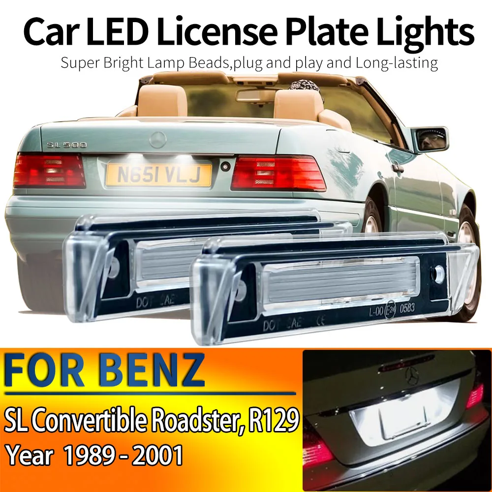 2Pcs Car Canbus LED License Plate Light Assembly Number Plate Lamp 12V For MERCEDES-BENZ, SL Convertible Roadster R129 1989-2001