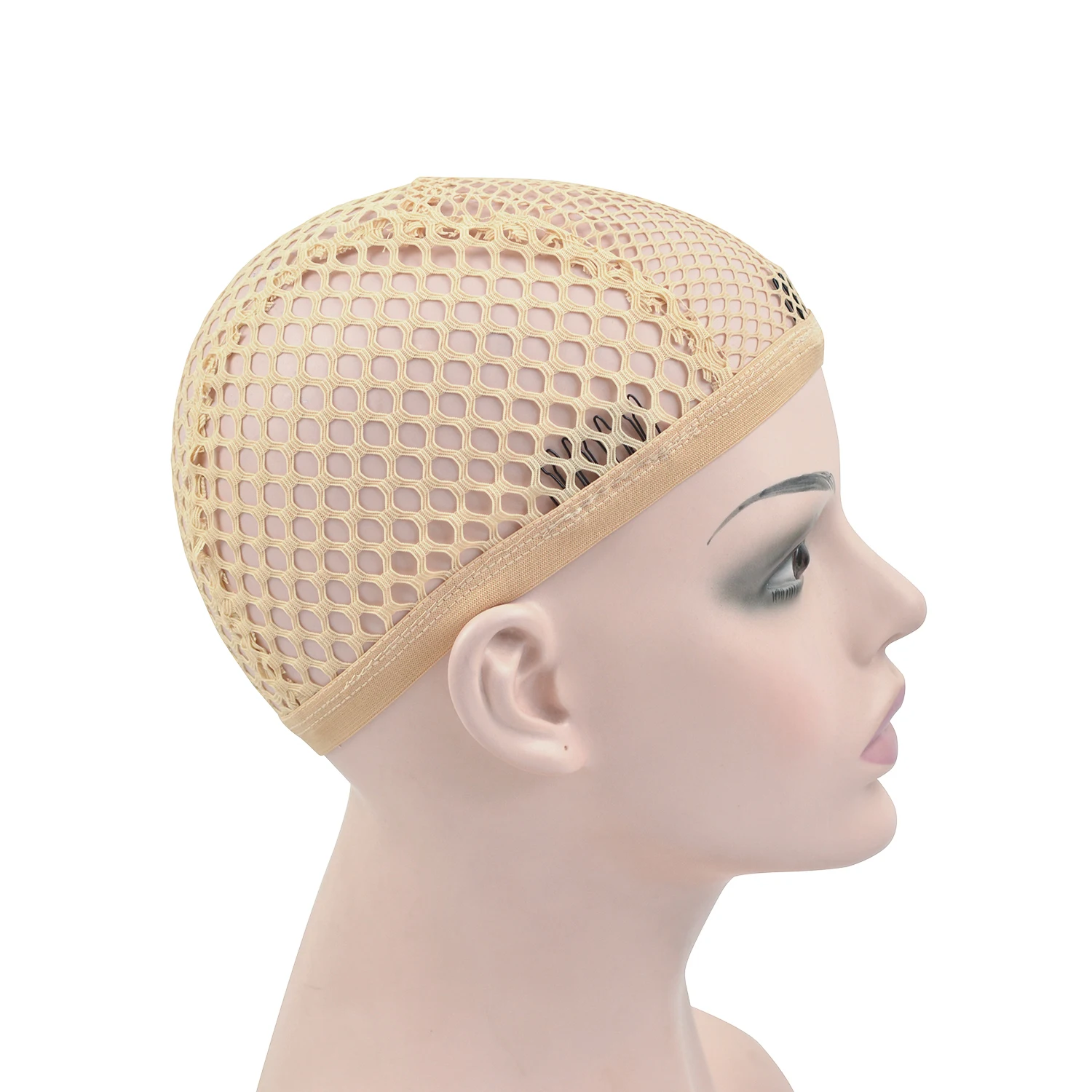 Gorros de Peluca de malla Beige, gorros de ganchillo con peines para hacer pelucas, tejido de red para el cabello, 1 unidad