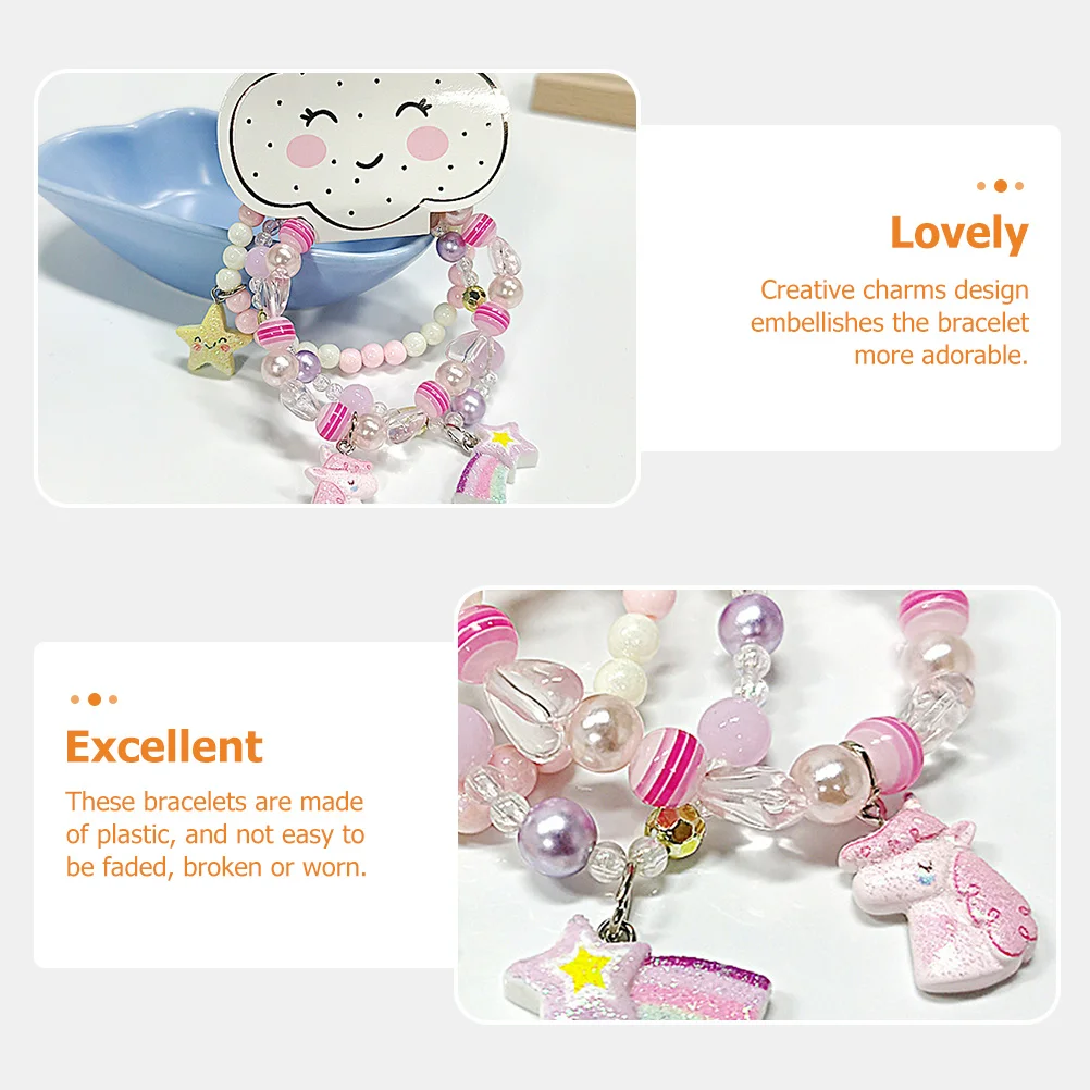 

4Sets Girls Bead Bracelet Set Eye Catching Elastic Design Perfect for Pretend Sharing Birthday Present
