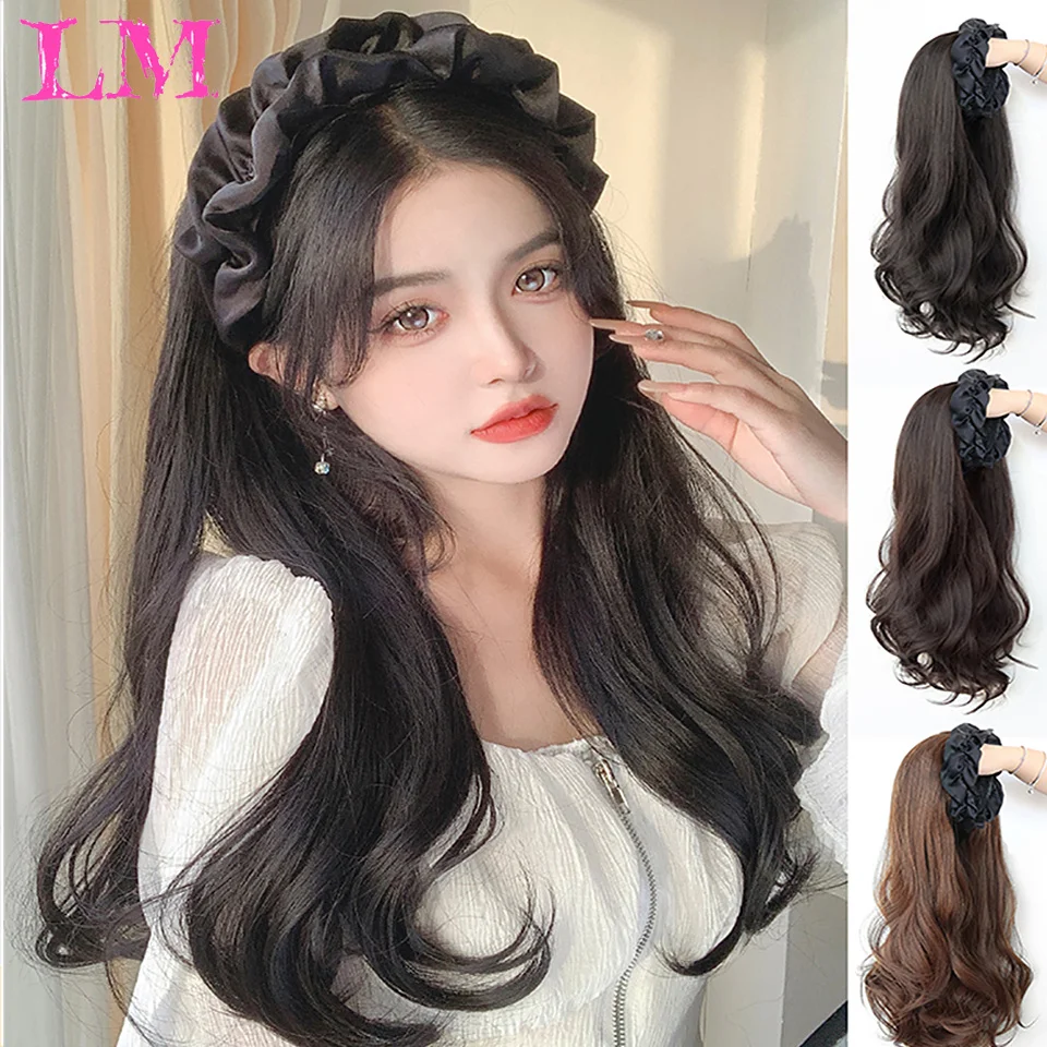 LM Synthetic Long Lolita Diamond Tassels Half Headband Wig With Hair Band Fluffy Clip in Hair Extension Seamless Straight Curly