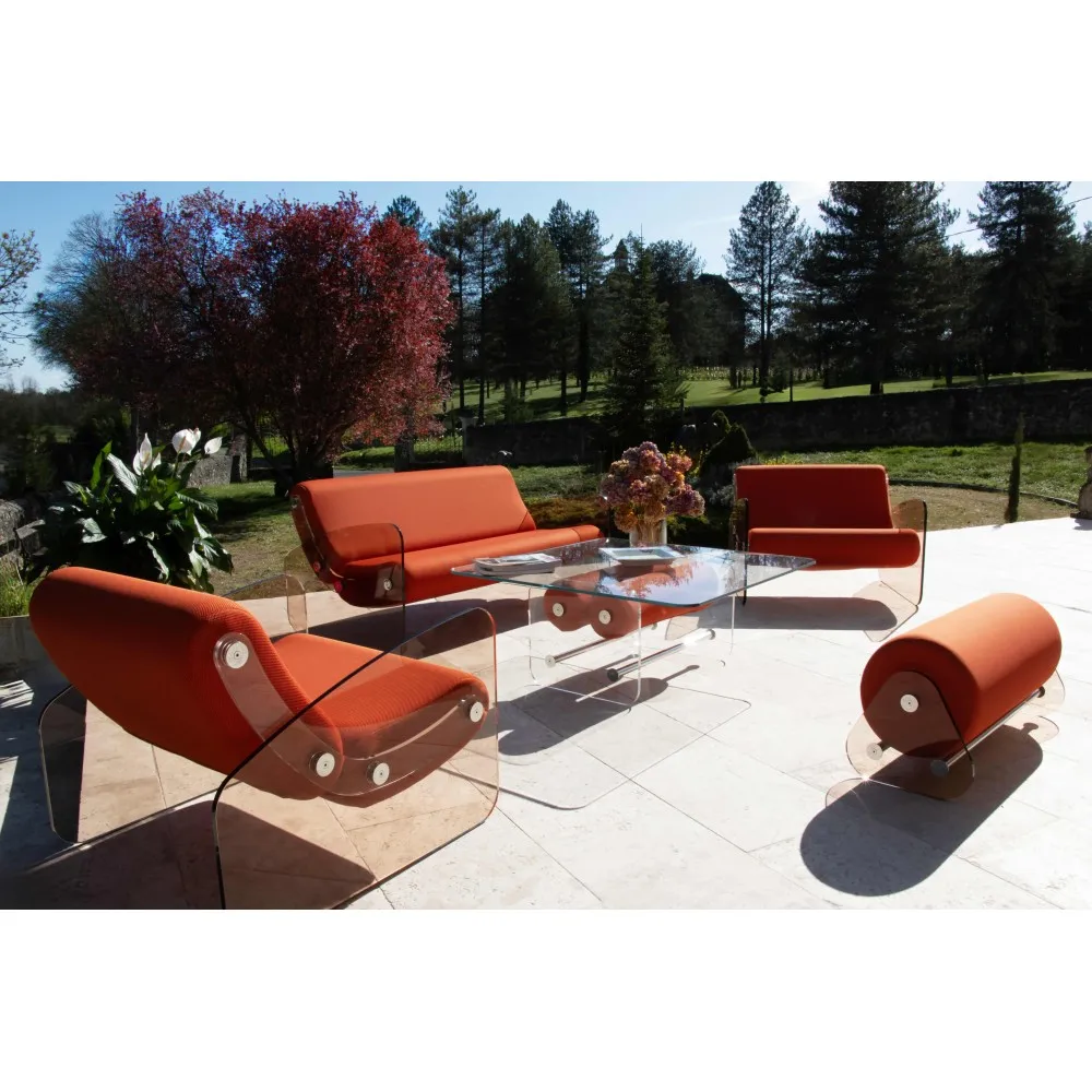 

Современный дизайнерский комплект уличной мебели: кресло-шезлонг с прозрачным акриловым подвесным сиденьем для отдыха