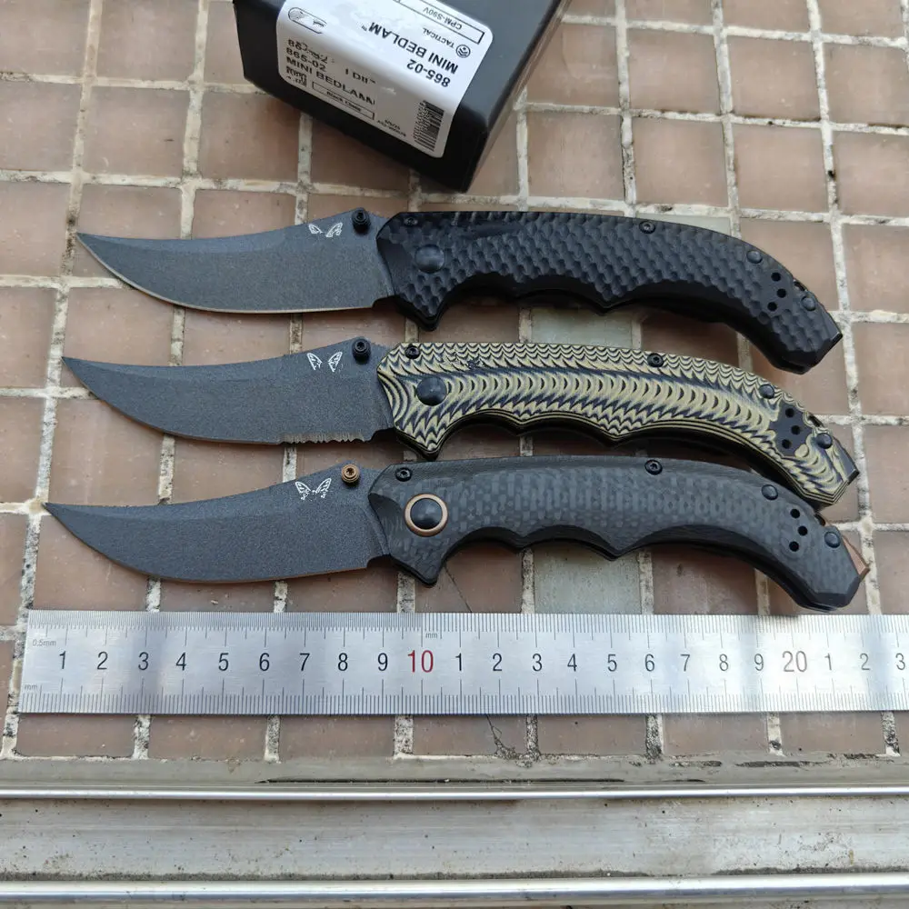 Best Foam Packing 865 Mini Bedlam Carbon Fiber / G10 Washers Folding Pocket EDC Tool Camping Hunt Mark S90V Blade Outdoors Knife