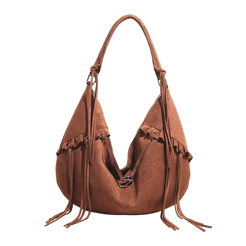 

The Hottest 2025 Autumn and Winter Suede Maillard Color Tassel Crescent Bag Trendy Personality Single Shoulder Crossbody Bag