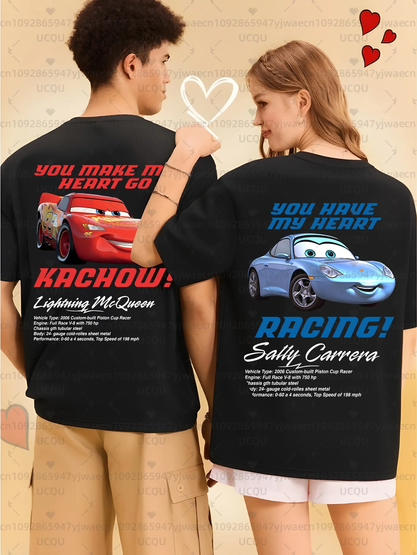 Hommes femmes manches courtes Lightning McQueen Sally Kawaii confort Couple T-shirt famille correspondant petit ami petite amie cadeau