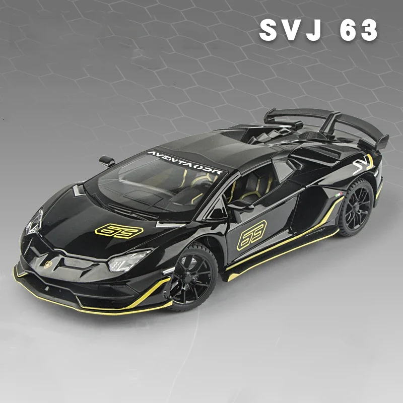 1:24 Lamborghinis Aventador SVJ63 Alloy Car Model Diecasts Metal Vehicle Simulation Sound Light Pull Back Car Toys For Children