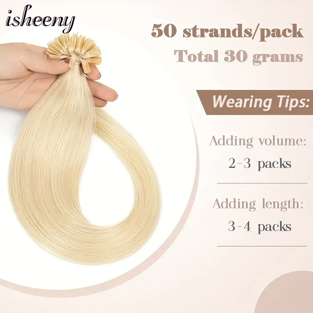 Isheeny الطبيعية مستقيم الكيراتين الإنسان الانصهار الشعر مسمار U تلميح آلة صنع ريمي شعر مستعار بشري 12-20 بوصة 30 جرام/الحزمة