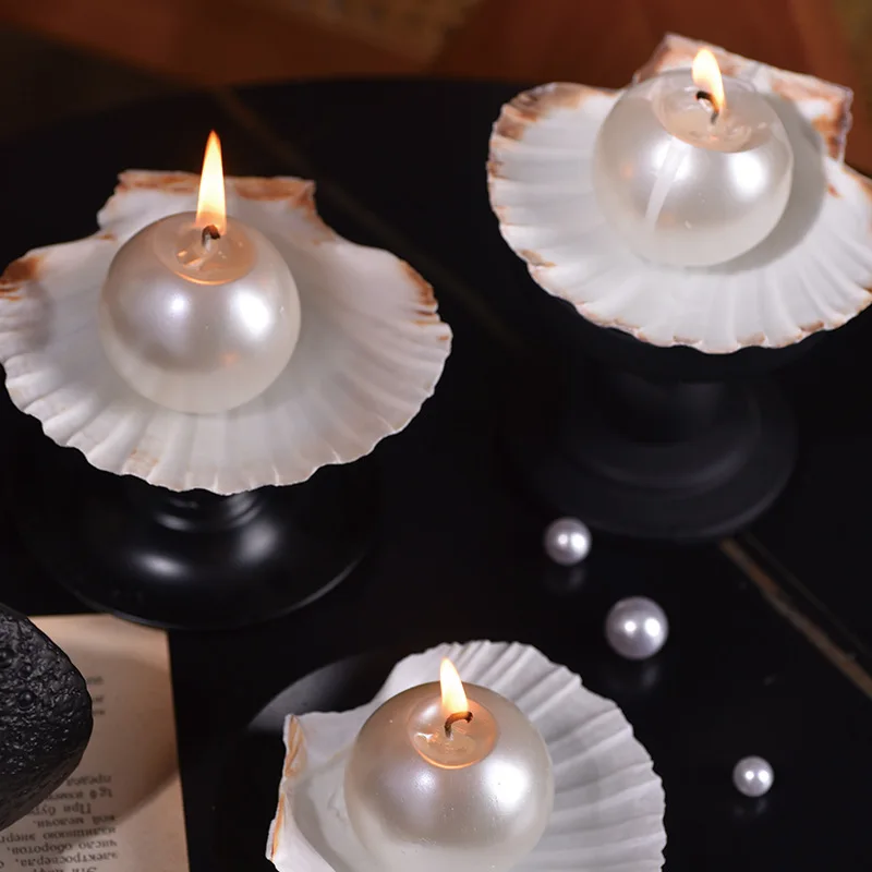 4 Pcs Seashell Scented Candles Beach Aesthetic Hand Poured Soy Wax Pearl Oyster Ocean White Candle for Pastel Room Decor