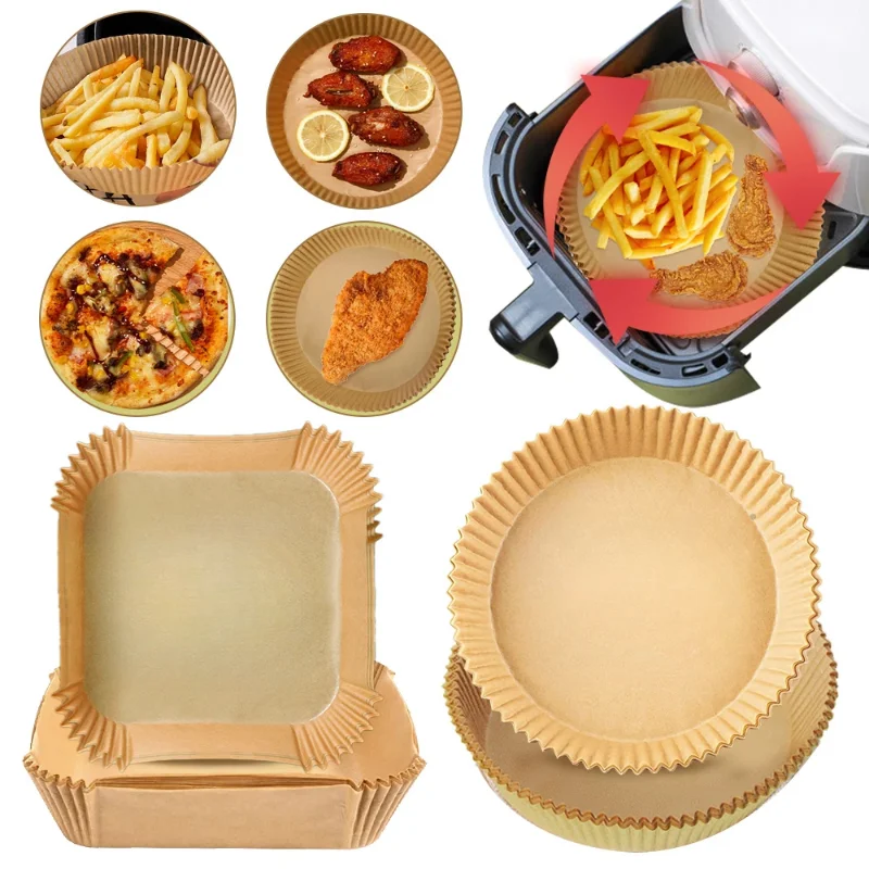 

50/100Pcs Disposable Air Fryer Paper Liner Oil-proof Water-proof Paper Tray Non-Stick Baking Mat for Oven AirFryer Accessories