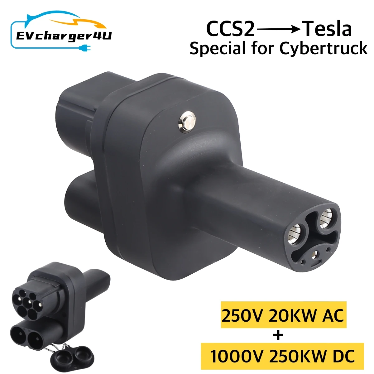 EVcharger4U for Tesla Cybertruck CCS2 to NACS EV Adapter 250KW DC 8KW AC Fit Model 3/X/Y CCS2 Combo Adaptor Support CCS2 Type2