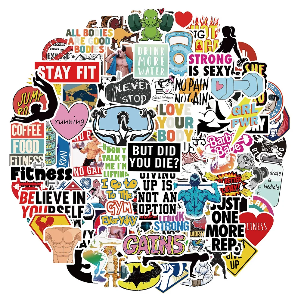 

10/30/50/100pcs Inspirational Fitness Cartoon Stickers Funny Graffiti Decals Suitcase Motorcycle Laptop DIY GYM Cool Sticker Toy