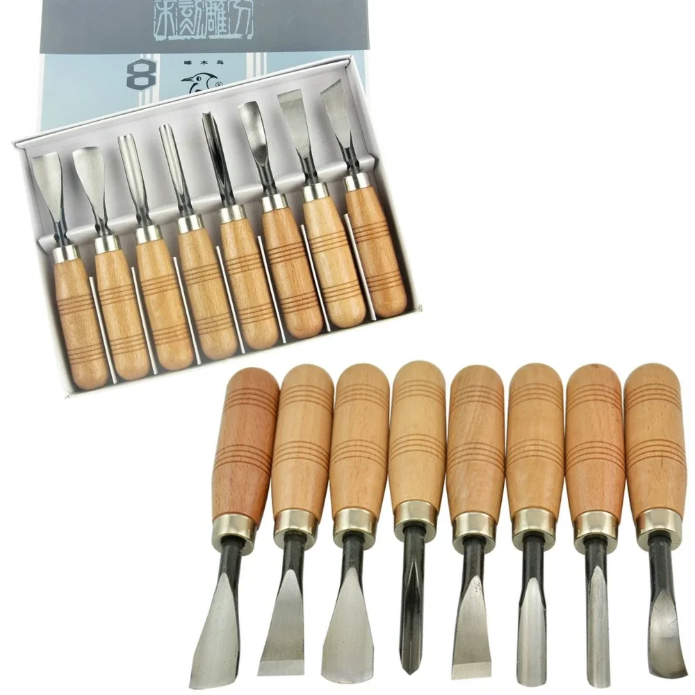 8Pcs Hand Wood Carving Tools Chip Detail Chisel Knives Set Tool for Wood Working