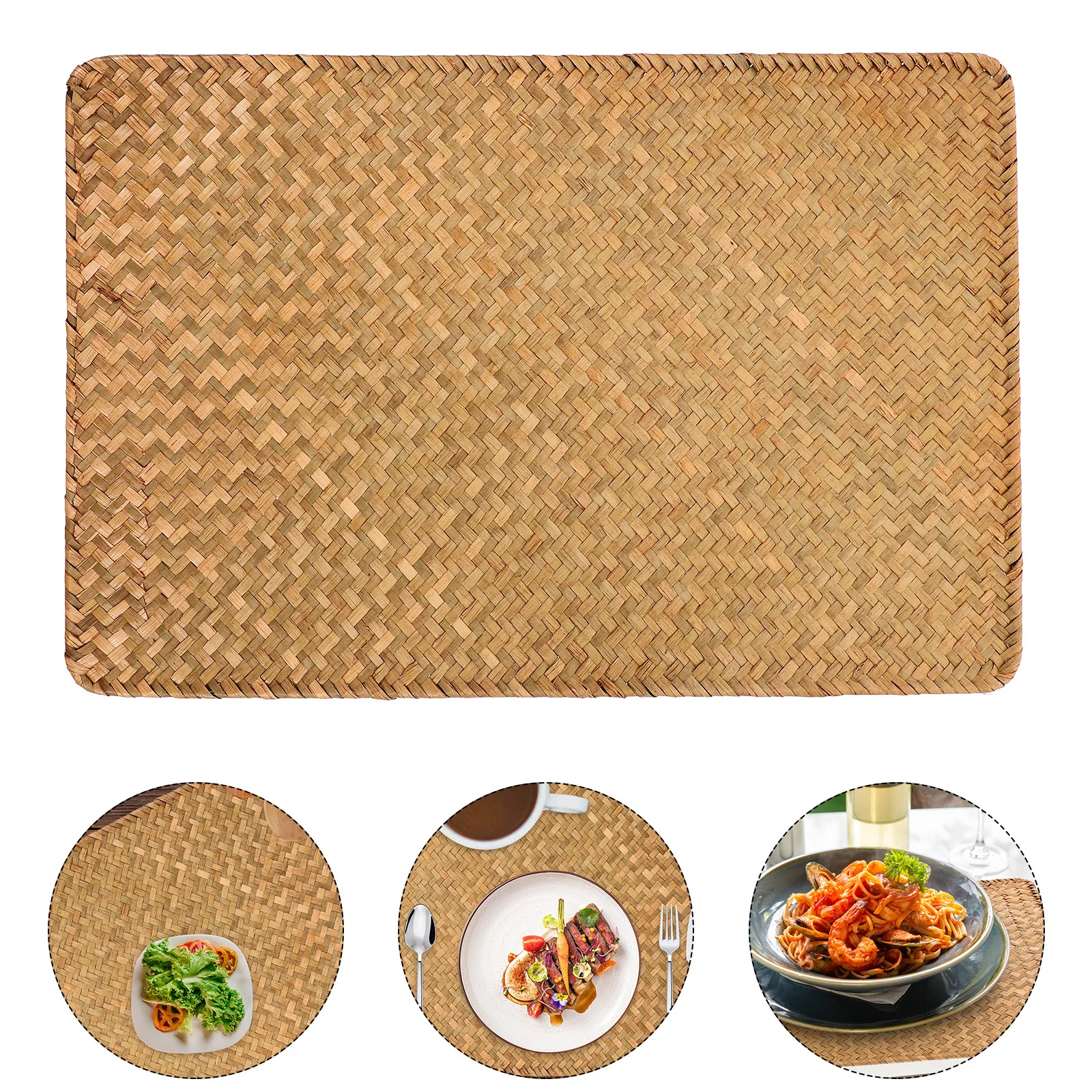 

2Pcs Handwoven Placemat Kitchen Table Mat Vintage Inspired Rectangle Coaster for Plates Bowls Tea Pots Insulated Protection
