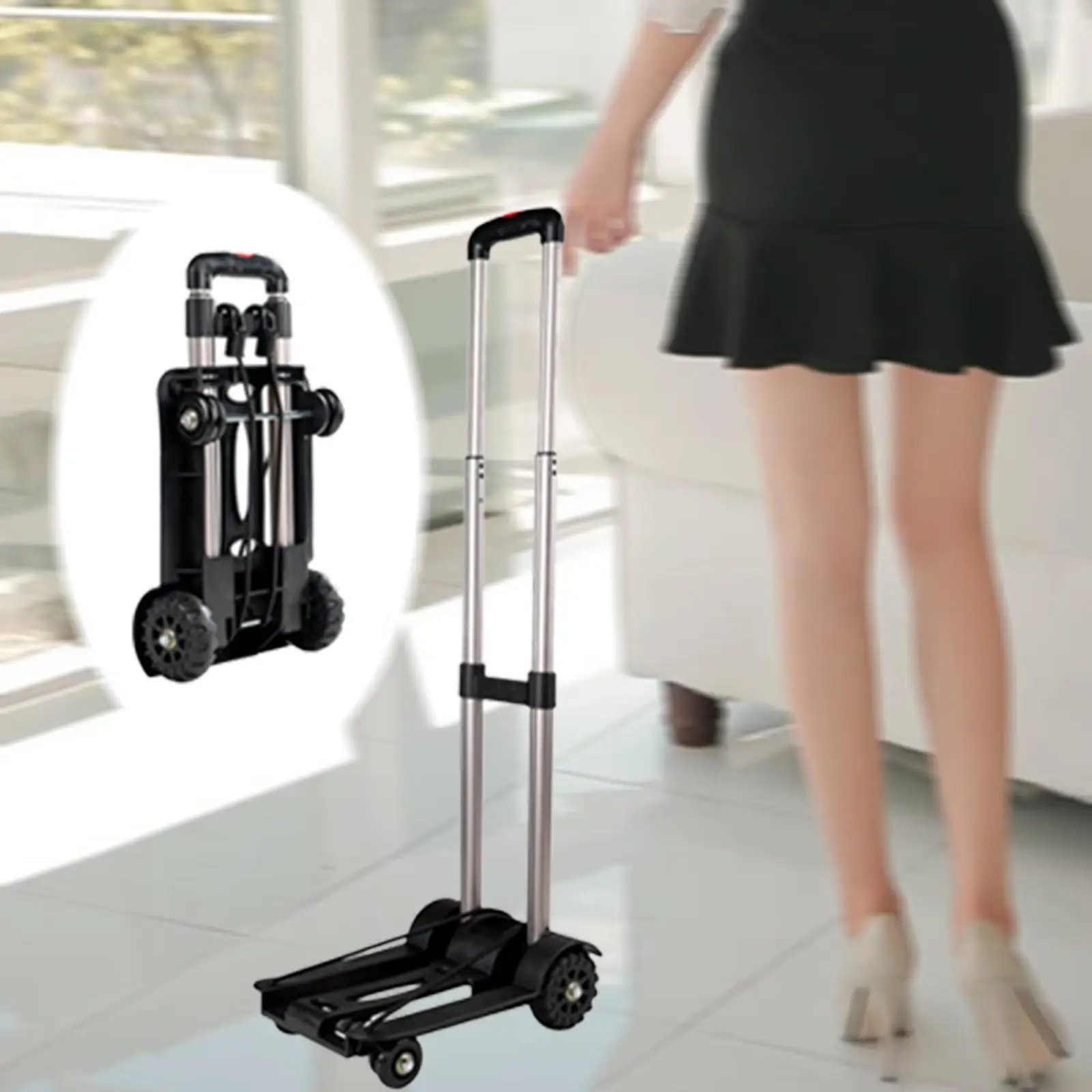 Folding Hand Truck Aluminum Alloy Foldable Luggage Cart Platform Truck Moving Shopping Cart for Household Easy Moving