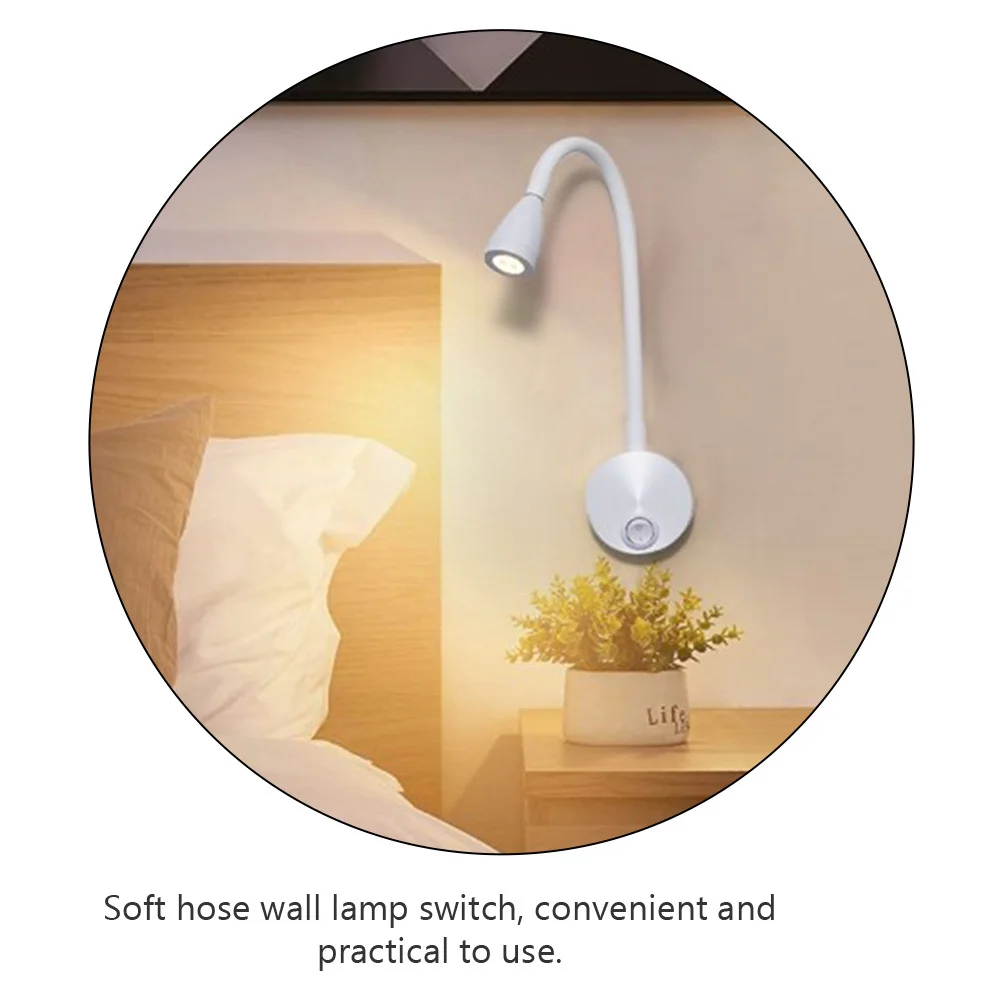 

Bedside Reading Light 3W Warm Light Modern Simple Wall Lamp Soft Hose LED Spotlight for Bedroom Hotel Study Room