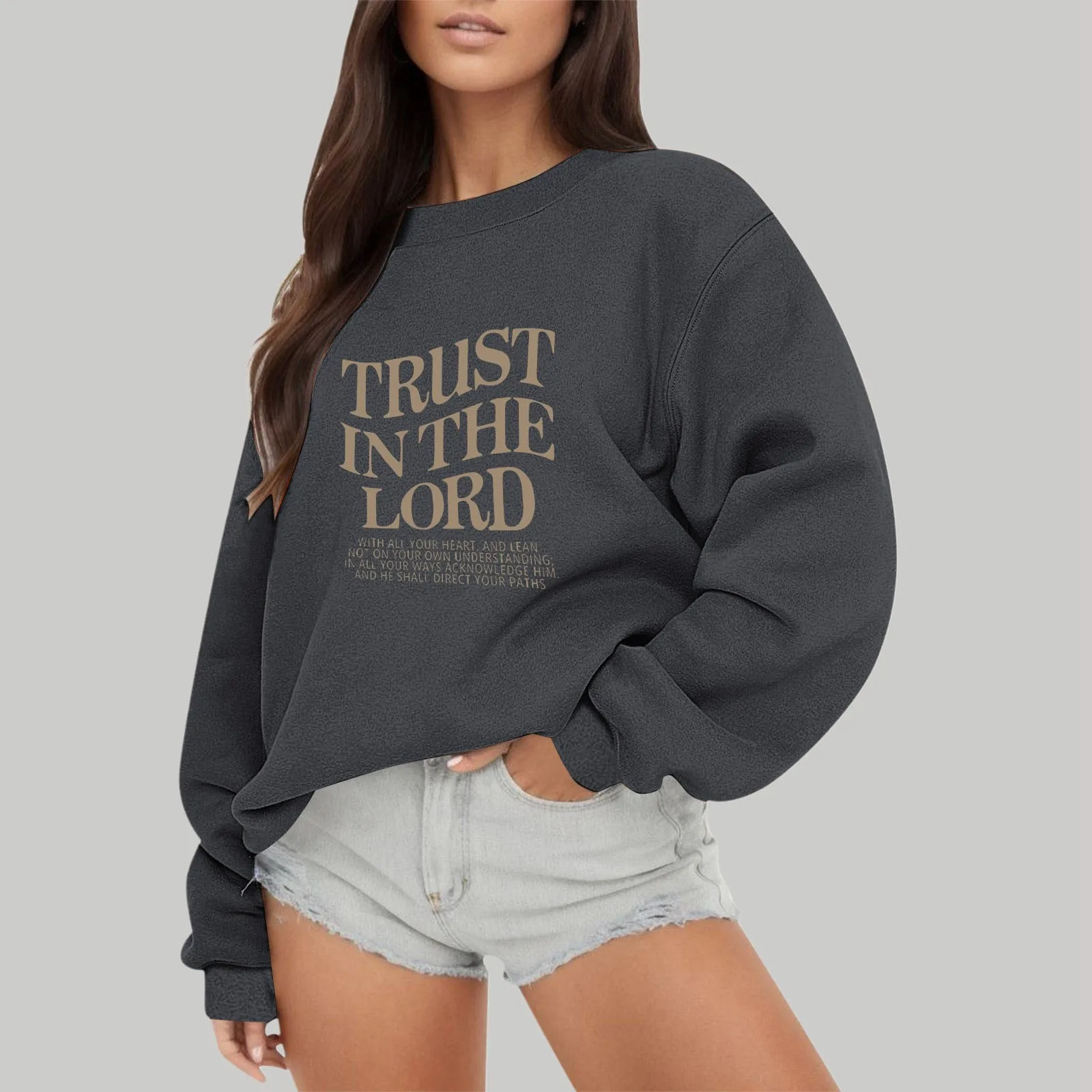 

Letter Printed Ladies Hoodie Outdoor Round Neck Long Sleeve Hoodie Fitness Casual Loose Autumn Winter Clothes For Women 2024