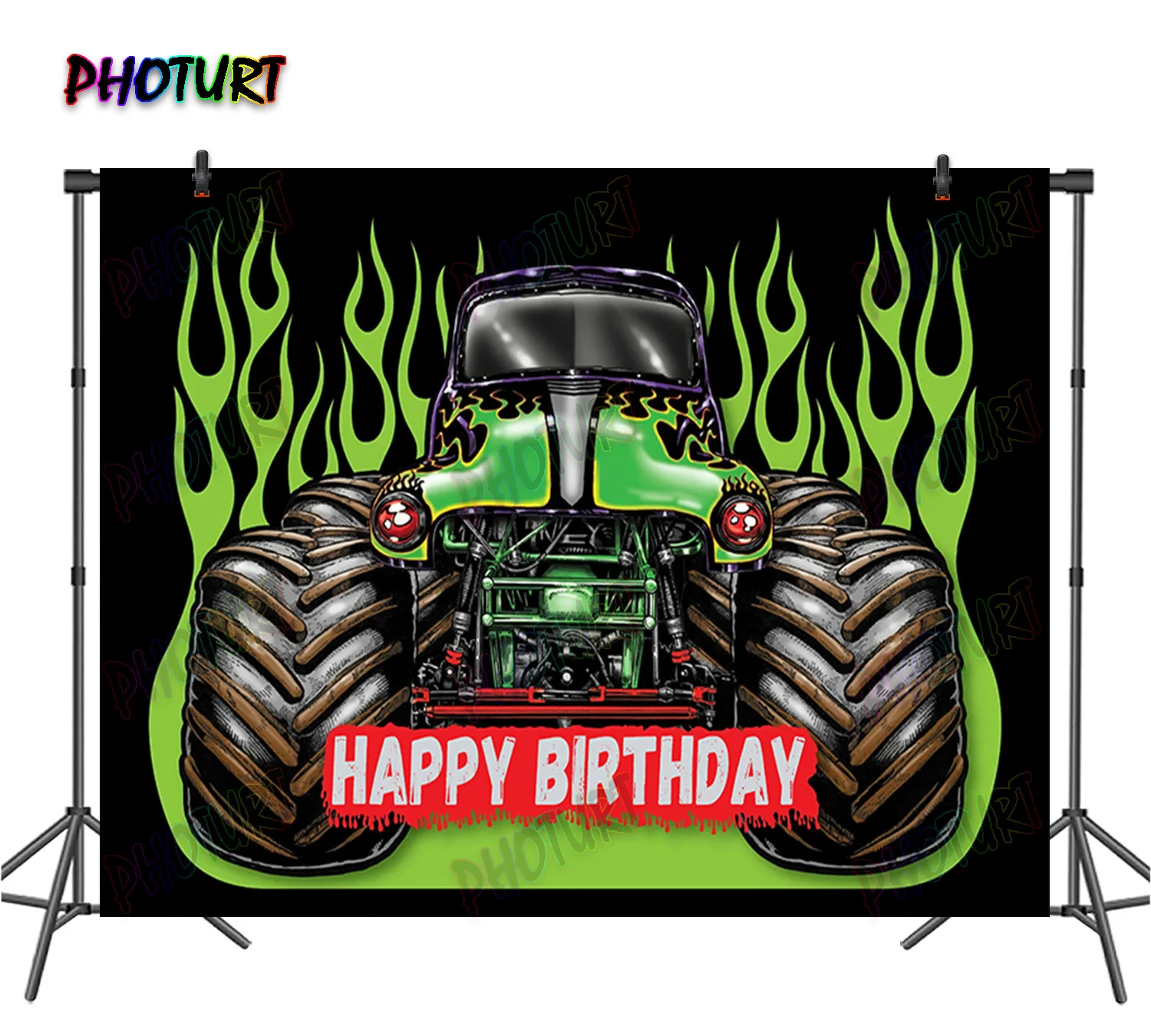 PHOTURT Hot Wheels Monster Trucks Backdrop Kids Birthday Photography Banner Game Race Car Photo Background Polyester Vinyl Props