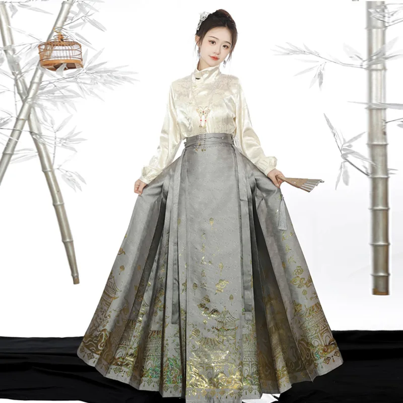Ming Weaving Gold Horse Dress New Chinese Style Women's Daily Commuting Spring and Summer National Style Improvement