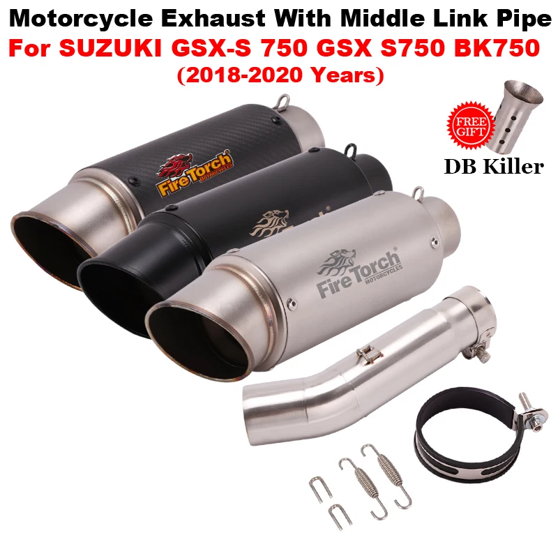 

Slip On For SUZUKI GSX-S 750 GSX S750 BK750 2018 - 2020 Motorcycle GP Exhaust Escape Carbon Fiber Muffler With Middle Link Pipe