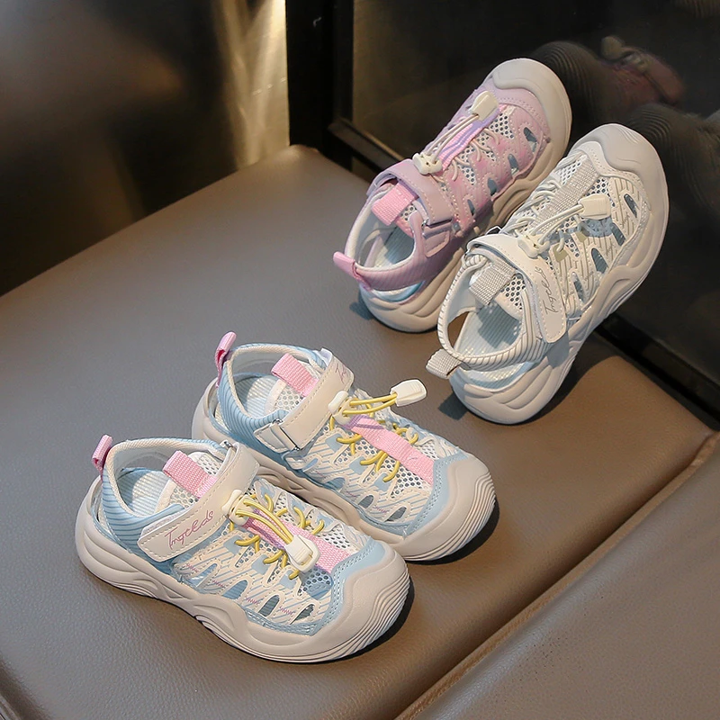 

Детские спортивные сандалии, новинка лета 2024, пляжная обувь с защитой от ударов, обувь для мальчиков и девочек, дышащая обувь без шнуровки для детей