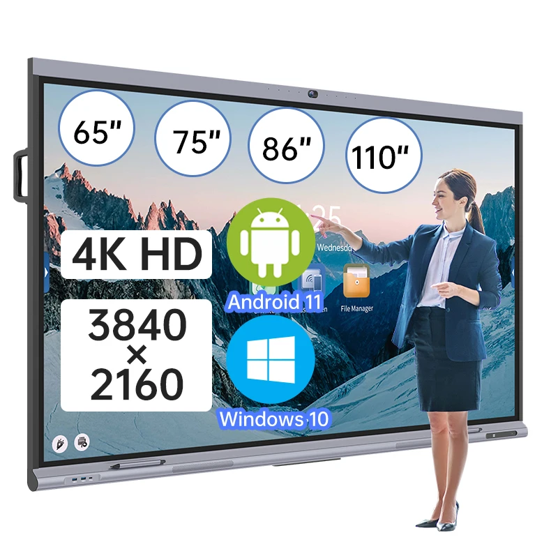65/75/86/110 inch digital display board classroom digital board 4k multi-touch interactive whiteboard interactive board
