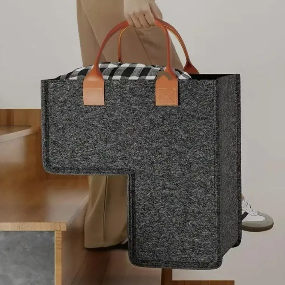 

Large Capacity L Shaped Felt Basket Space Saving Washable Stair Steps Clothes Basket Folding with Handles Staircase Basket