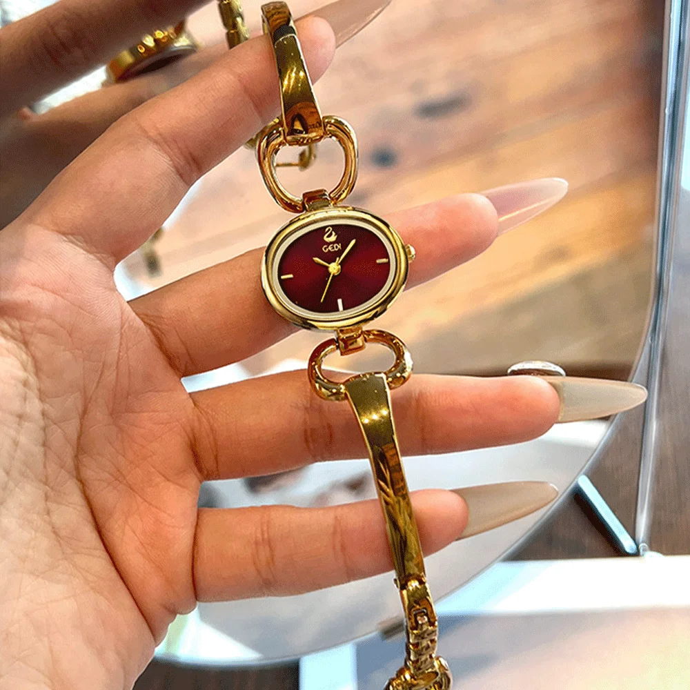 GEDI Luxury Women's Watch Skeletonized Niche Chain Bracelet Exquisite Fashionable Vintage Ladies' Quartz Wristwatch Dress Gifts